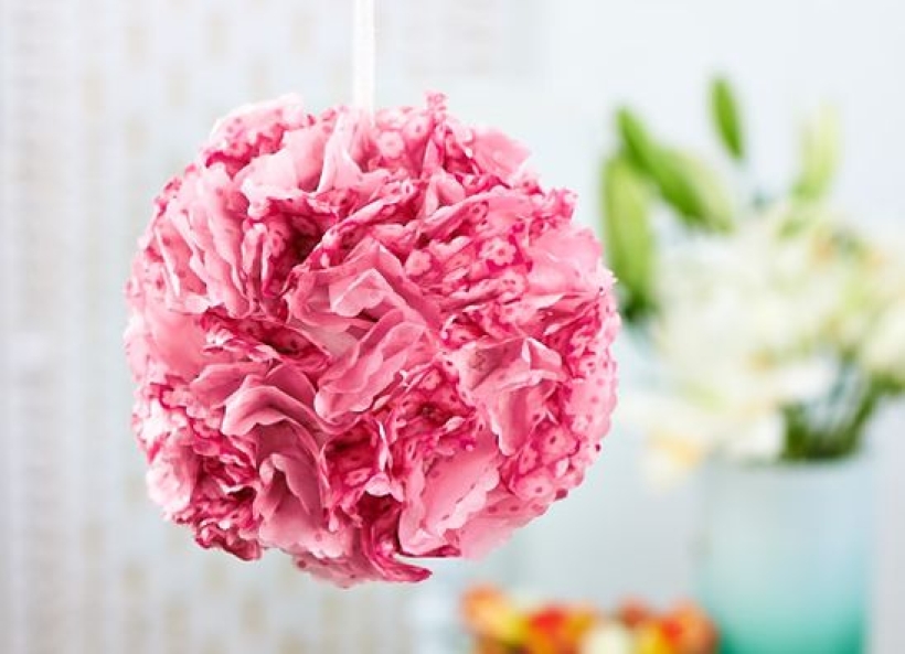 Cheat a carnation pomander with tissue papers