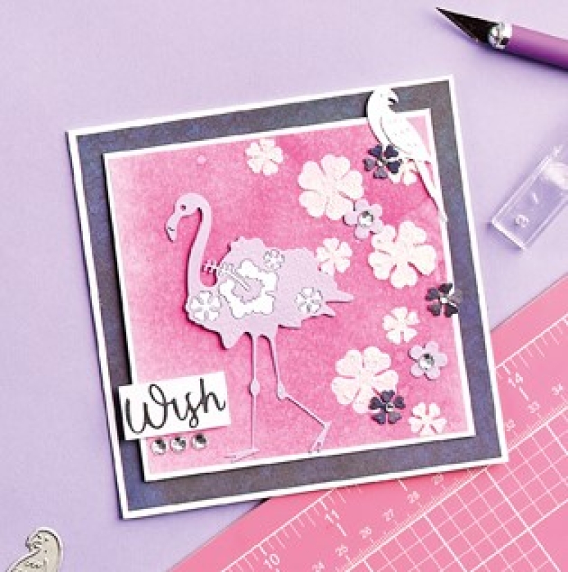 Stencilled Flamingo Card