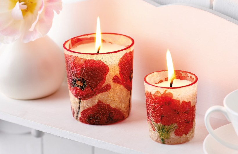 Poppy Decoupage Candle Holders